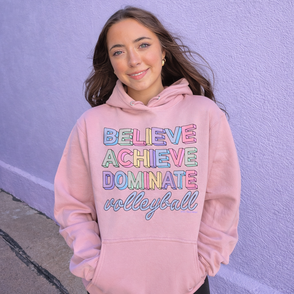 Believe Achieve Dominate Volleyball Hoodie-Blush Pink
