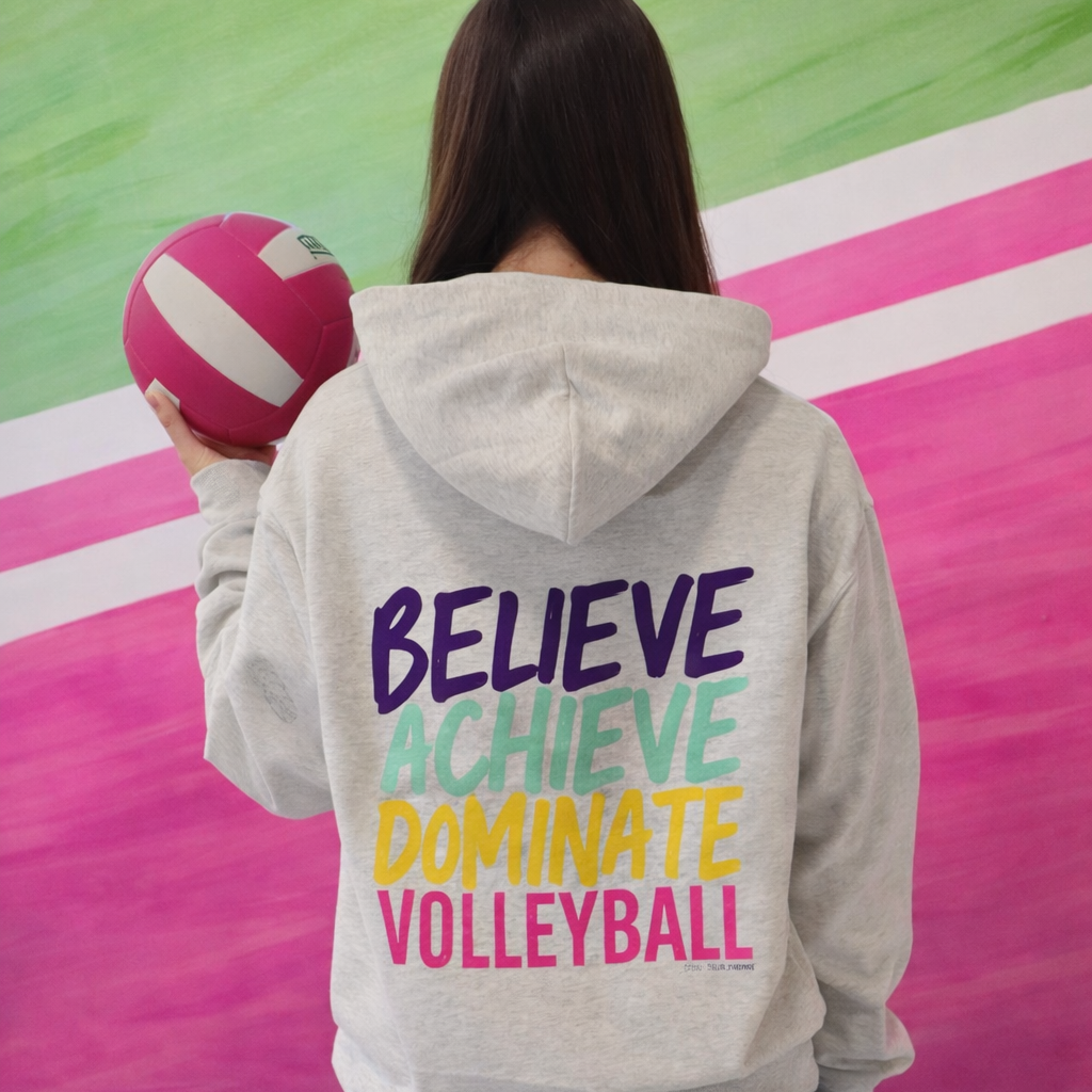 Believe Achieve Dominate Volleyball Hoodie-Oatmeal Heather