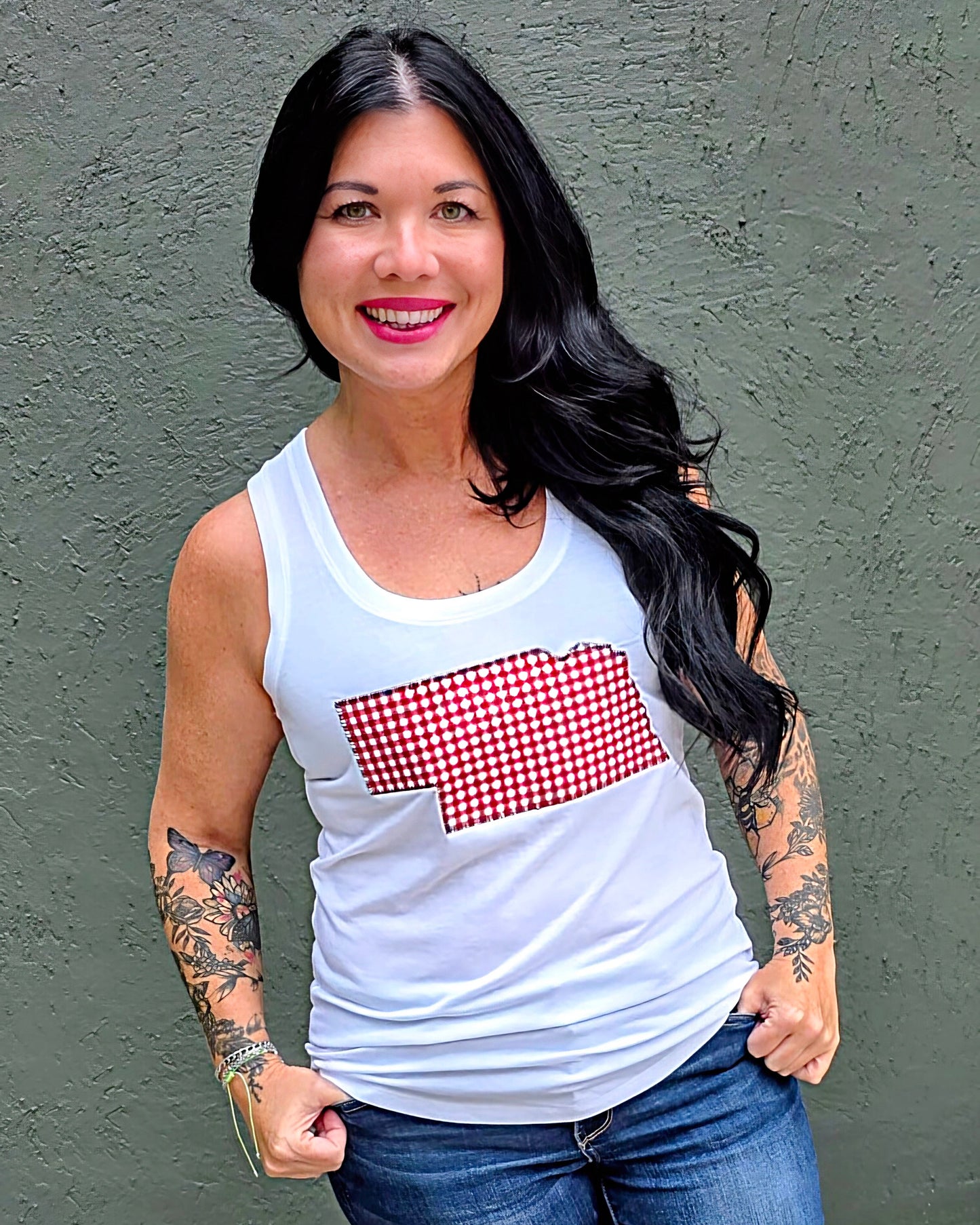 NE State Gingham Tank