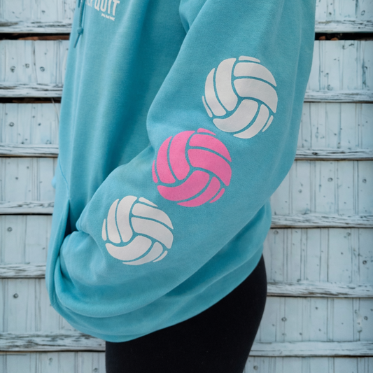 Hustle Hit Never Quit Volleyball Hoodie-Scuba Blue