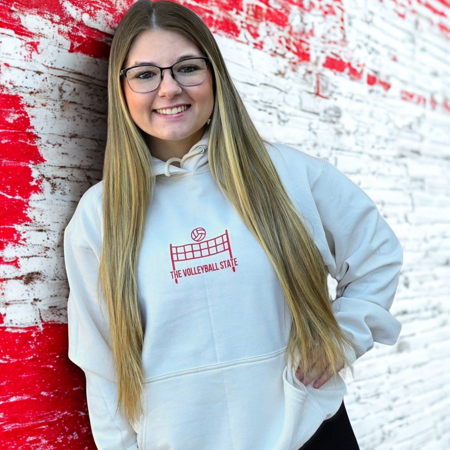 Volleyball State Net Hoodie-Natural